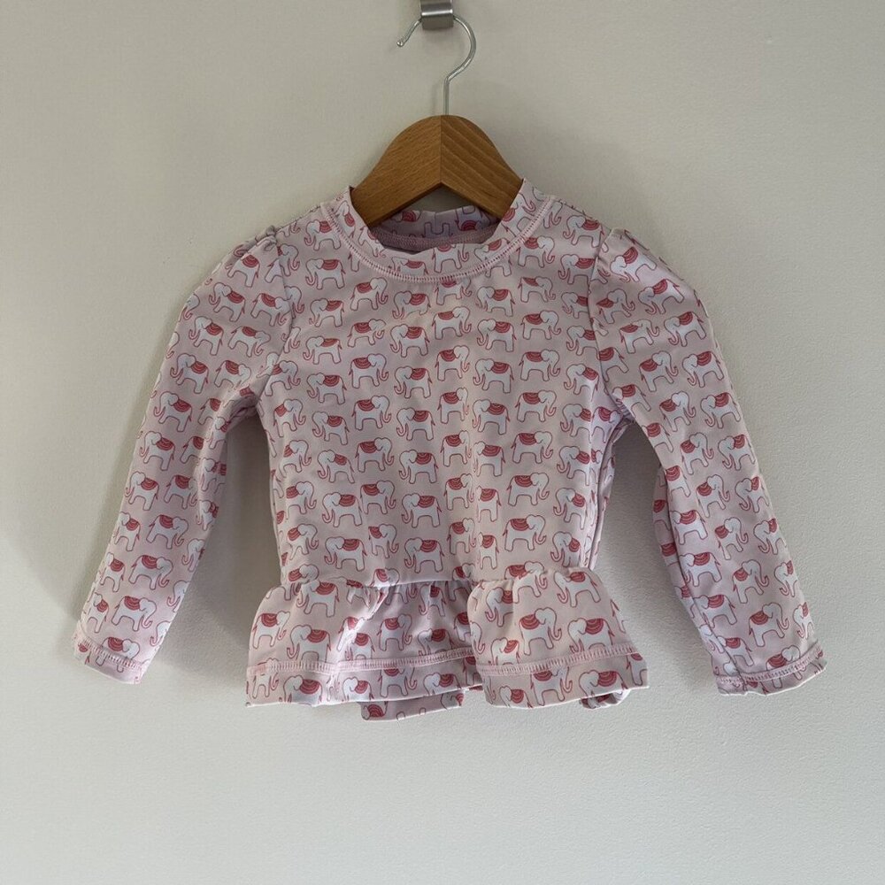 Janie &Jack Long Sleeve Swim Water Shirt Pink Elephant Print 6-12 Month